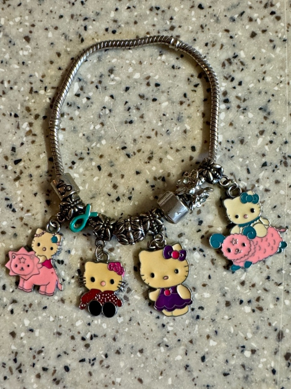 Vintage Hello Kitty Pink & Purple Charm Bracelet.